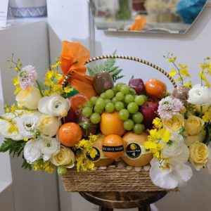 YELLOW TONE FRUIT/FLOWER BASKET