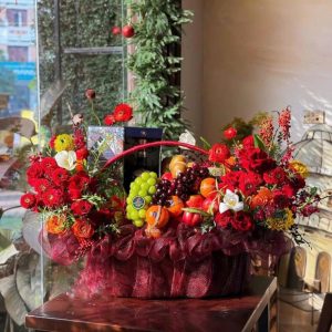 GIỎ TRÁI CÂY MIX HOA TƯƠI PREMIUM 003