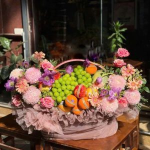 GIỎ TRÁI CÂY MIX HOA TƯƠI PREMIUM 001